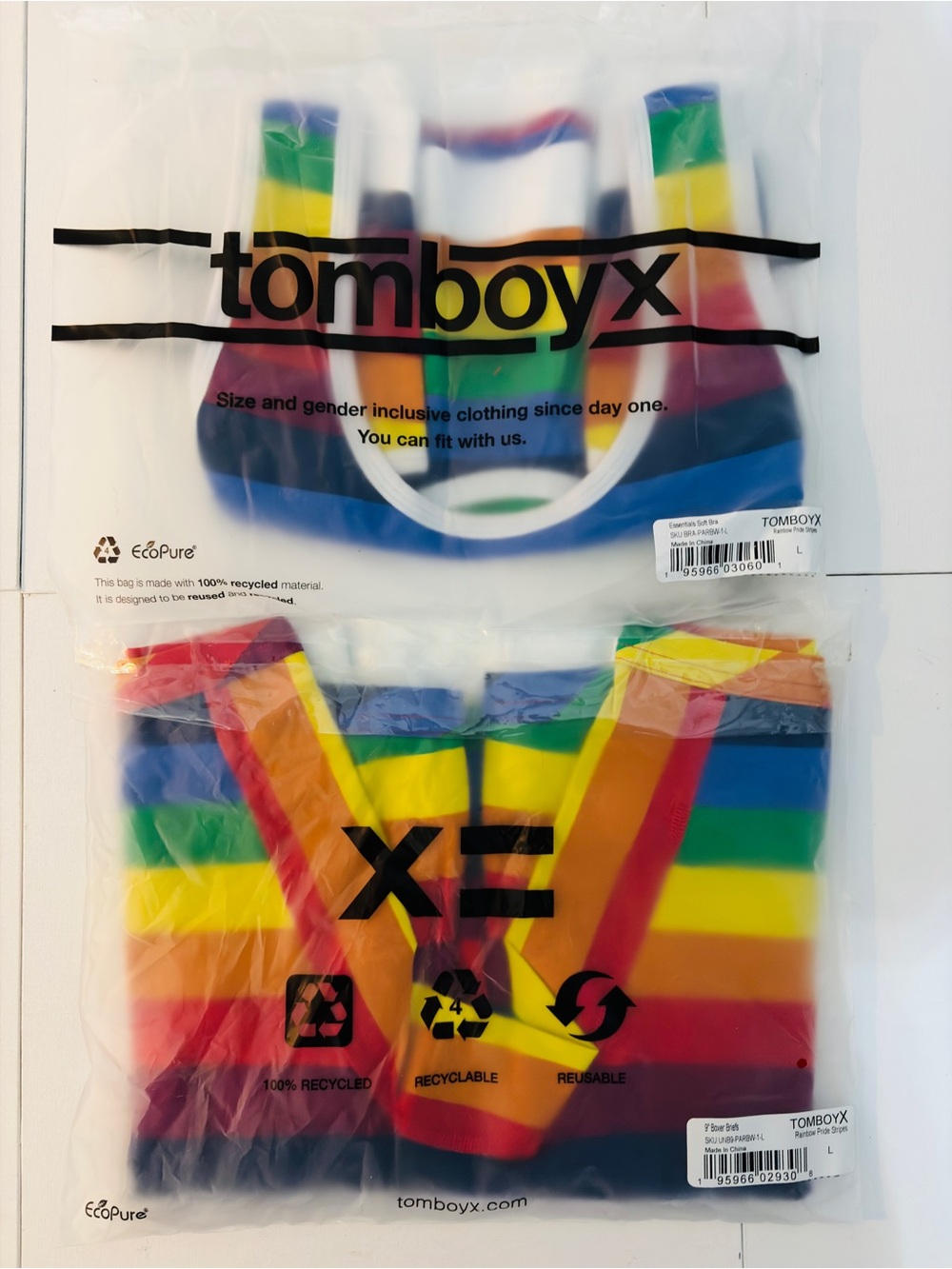 TomboyX Rainbow Pride Striped Boxer Briefs and Bra Set NEW